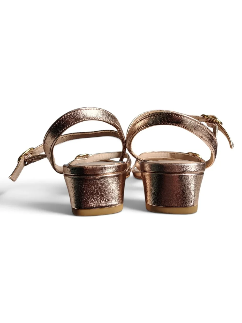 Stuart Weitzman Grecian Rose Gold Metallic Leather Multi Strap Wedge Sandals 7